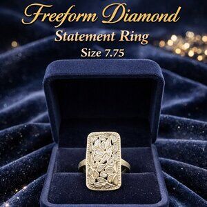 Diamond Statement Ring in Sterling Silver | Freeform Flat Cut Diamonds | Size 7.